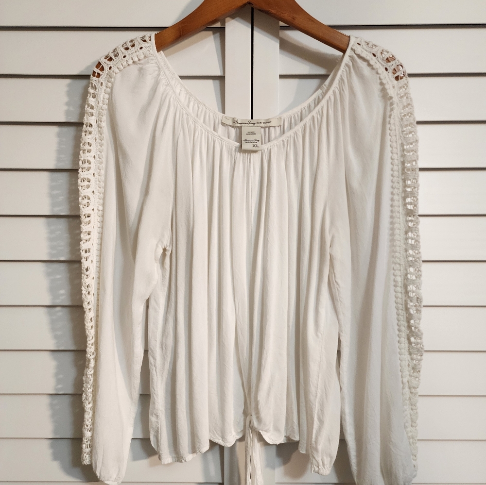 American Rag White Lace Long Sleeve Women's Top (Size XL)